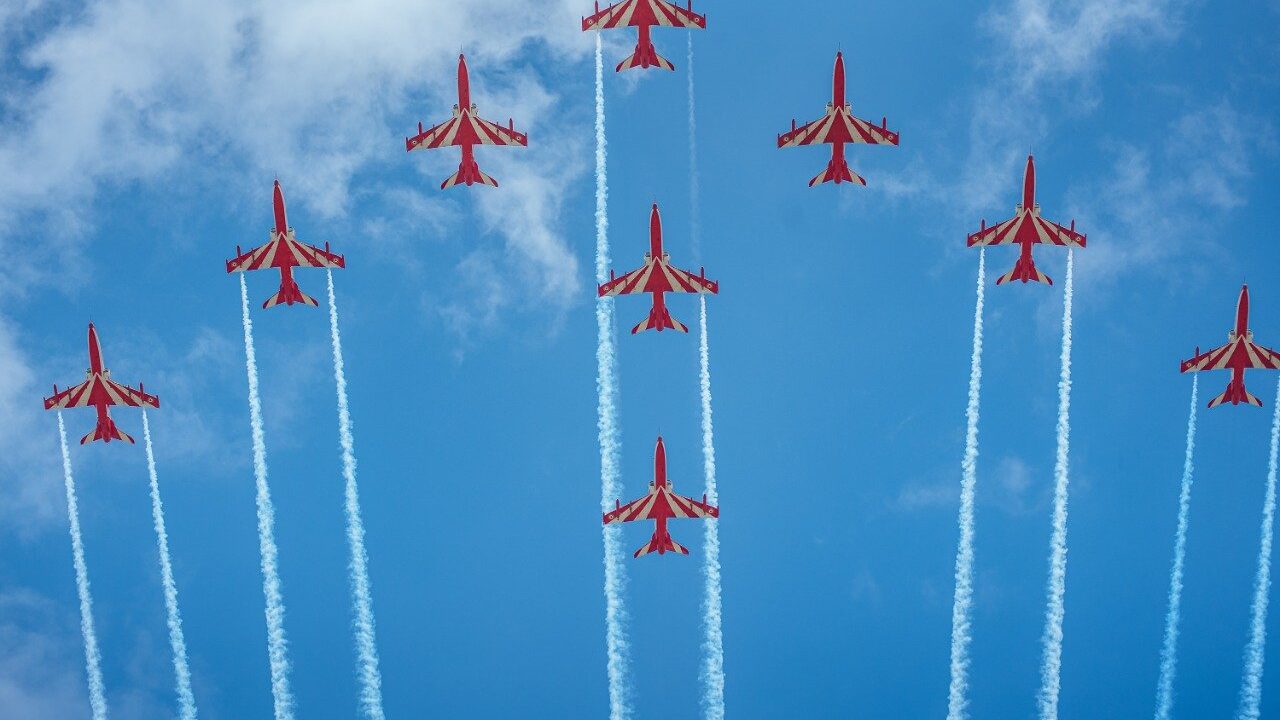 Flypast demonstration by Surya Kiran (No. 52 IAF Squadron)