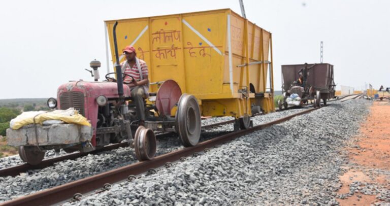 Tractor on track by Indian Railways